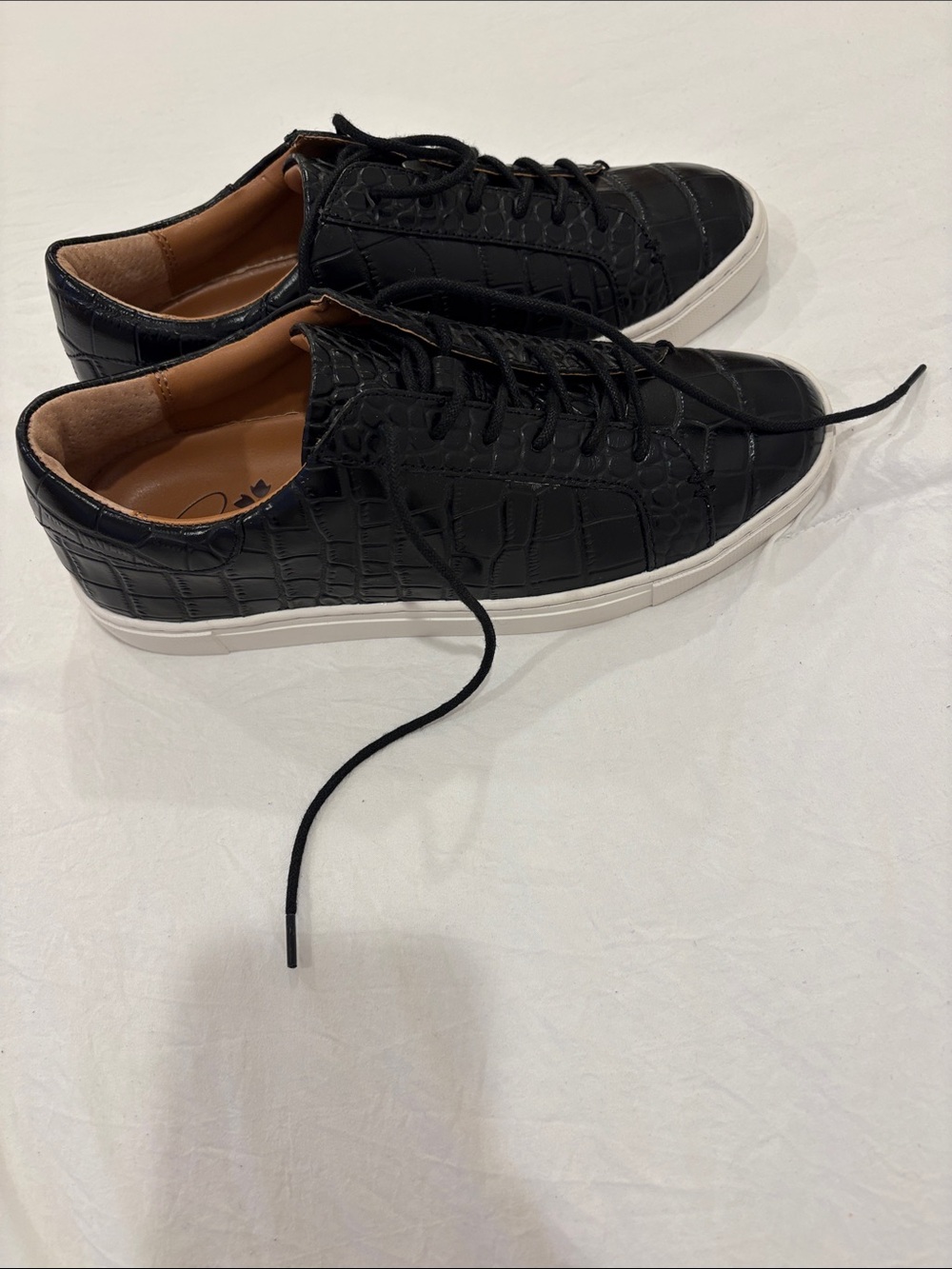 Patricia Nash Black Croc-Embossed Leather Sneakers with White Sole
